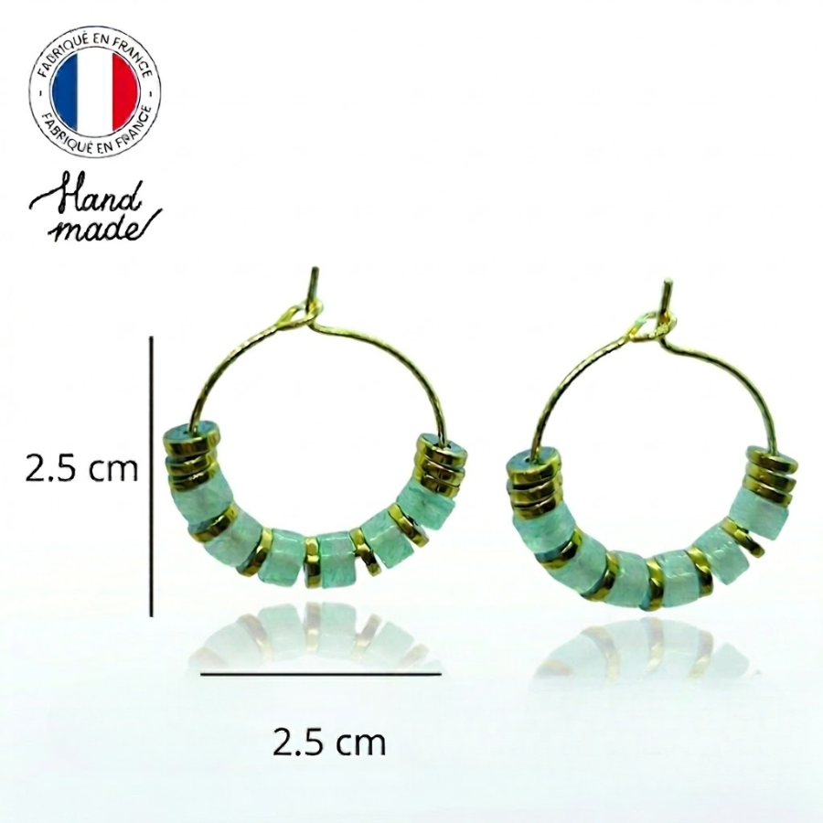 Créoles acier inoxydable pierres semi précieuses Aventurine (1)