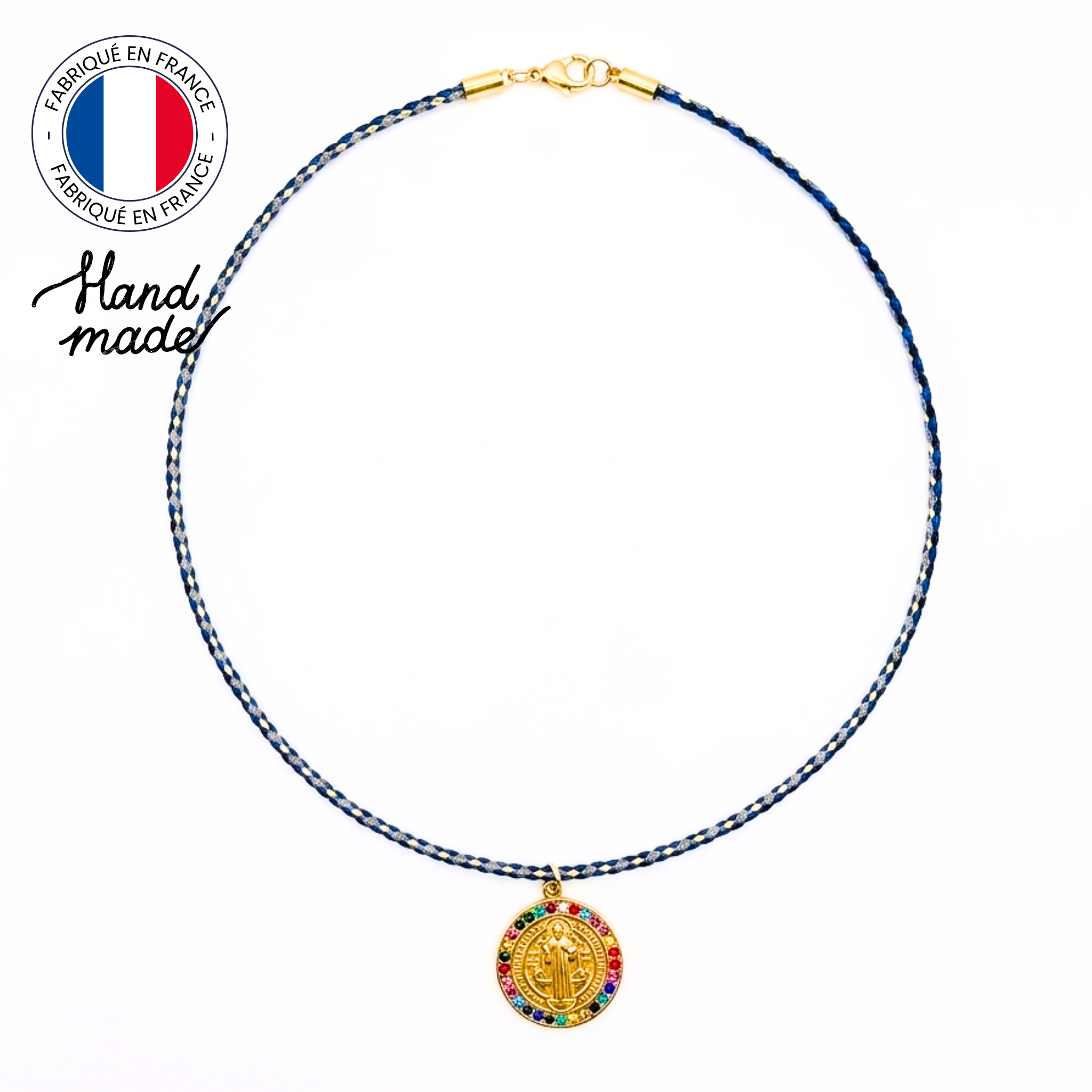 Collier médaille religieuse, cordon acier inoxydable doré à lor fin (3)