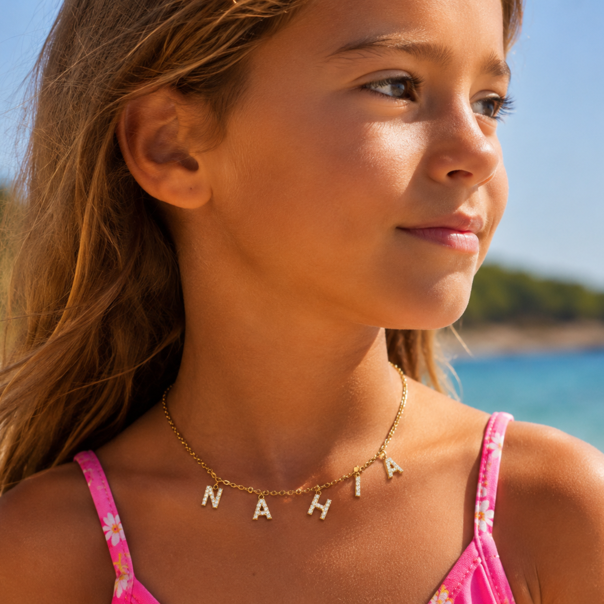 Collier personnalisable enfant - acier inoxydable lettres strass (3)