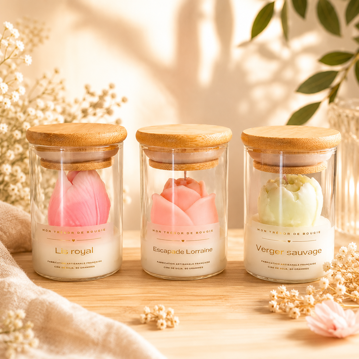 Bougies bocaux décoratives petit modèle en cire de soja
