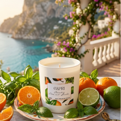 CAPRI Bougie parfumée artisanale à la cire de soja - Clémentine citron vert basilic (6)
