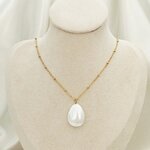 Collier acier inoxydable et grosse perle deau douce