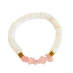 Bracelet rondelles coquillages quartz rose 2
