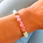 Bracelet rondelles coquillages quartz rose