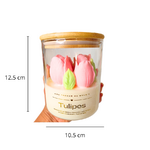 Bougie tulipe bocal en verre couvercle en bois parfum Nuage de Coton dimensions