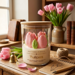 Bougie tulipe bocal en verre couvercle en bois parfum Nuage de Coton (3)