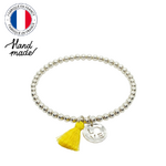 Bracelet en perles 4mm et pendentif LOVE avec pompon couleur au choix artisanal