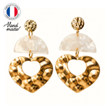 Boucles d'oreilles écailles de tortue ivoire et coeur acier inoxydable (2)