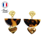 Boucles d'oreilles coeur en acier inoxydable et écailles de tortue marron (1)