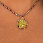 Collier médaille religieuse, cordon acier inoxydable doré à lor fin (2)
