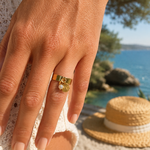 Bague acier inoxydable pampille ronde martelée et pierre ronde semi-précieuse (2)