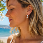 Boucles d'oreilles tendances en acier inoxydable et perles d'eau douce