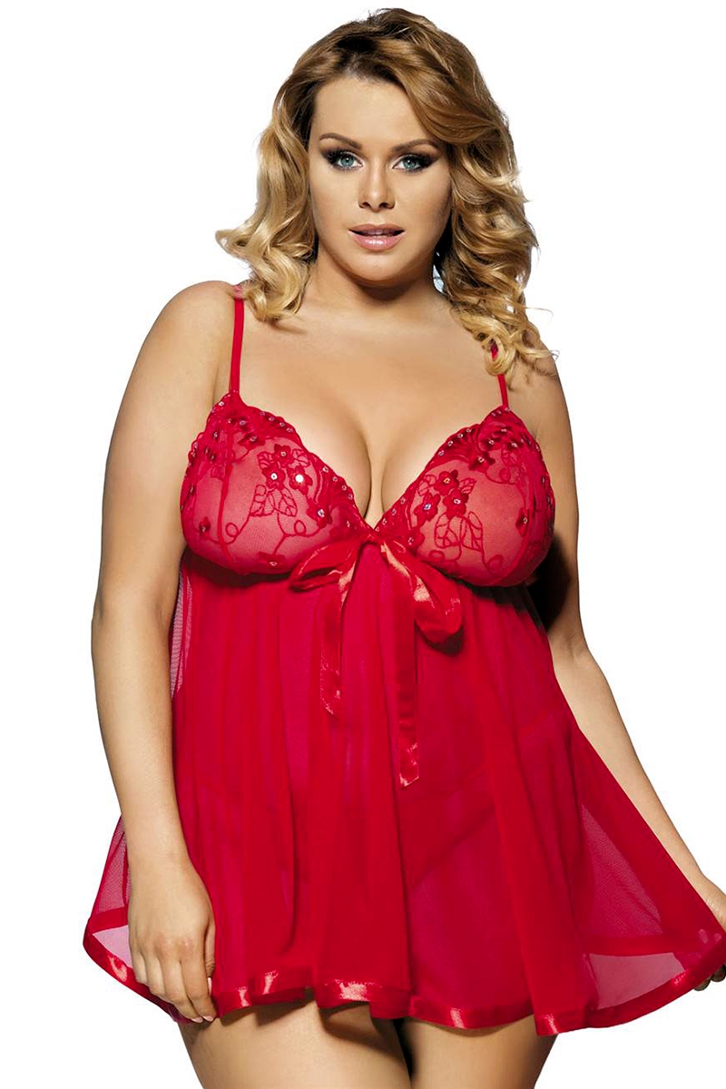 Nuisette sexy rouge volante Grande taille