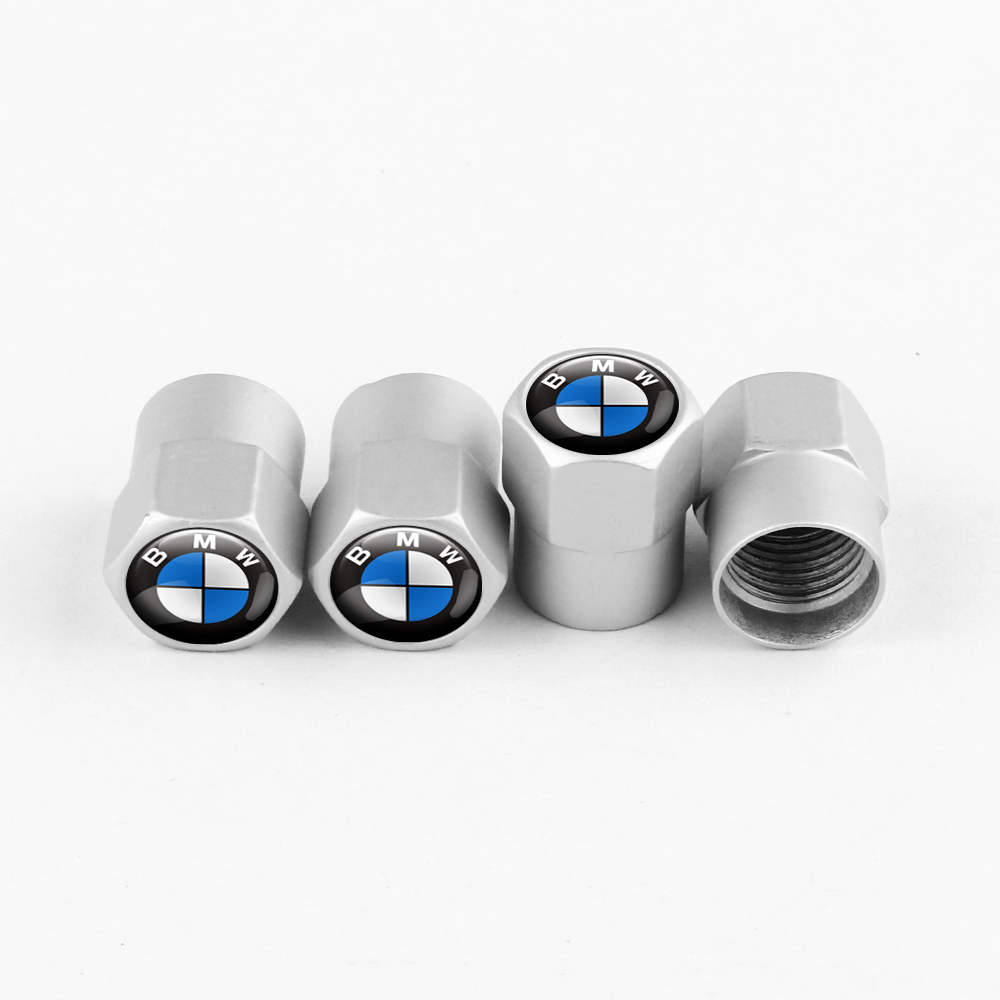 4 bouchons de valves argent avec le logo bmw
