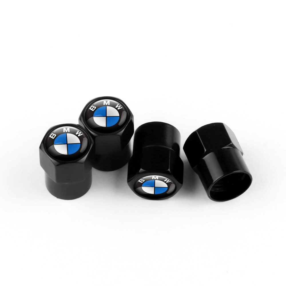 bouchons de valves noirs avec le logo bmw blanc et bleu