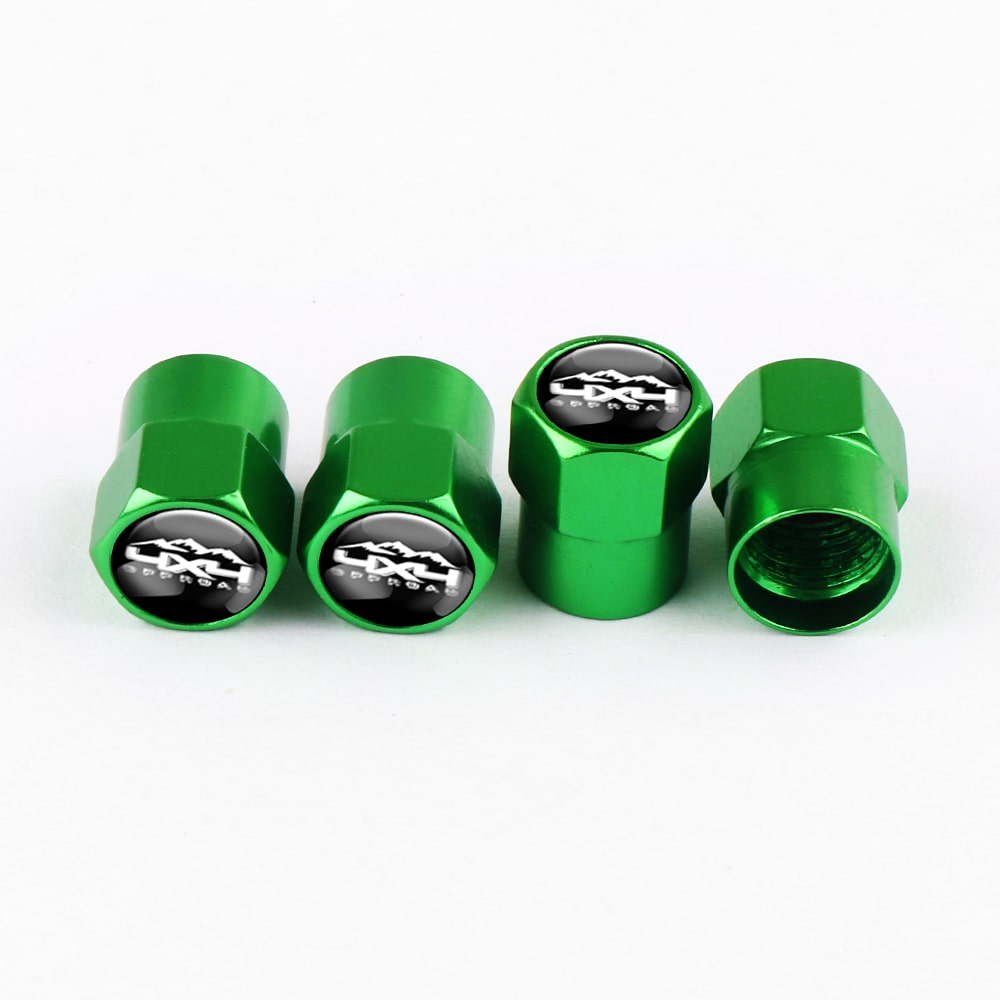 Bouchons de valve verts en aluminium avec logo gravé, ensemble de quatre embouts de protection pour valve