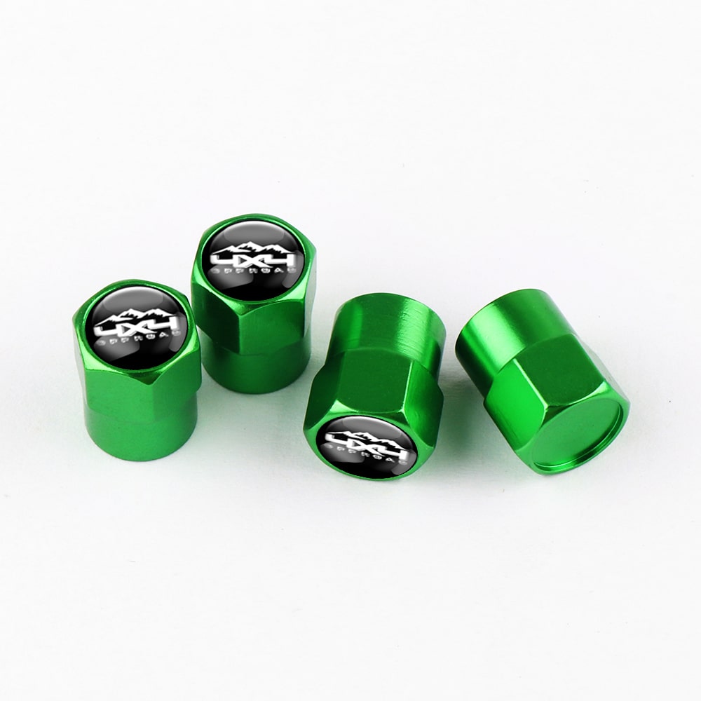 Bouchons de tige de valve verts en aluminium, protège-valves avec logo, ensemble de quatre pièces