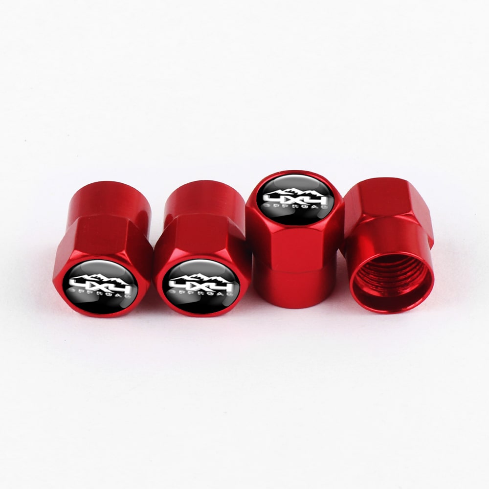 Bouchon de valve rouge avec logo 4x4, embout de protection pour valve destiné aux véhicules tout-terrain