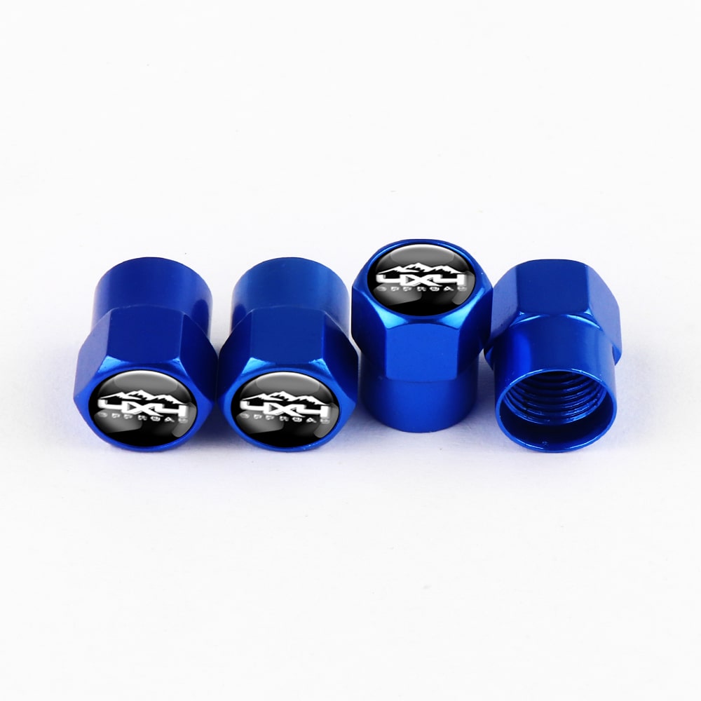 Lot de 4 bouchons de valve bleus avec logo 4x4, parfaits comme embouts de protection pour valve