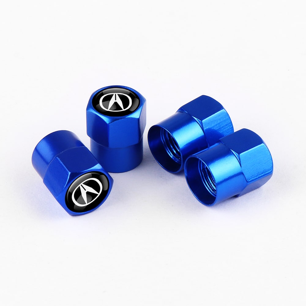 Ensemble de 4 embouts de valve bleus arborant le logo ACURA