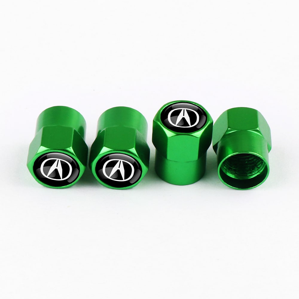 Lot de 4 bouchons de valve verts ACURA sur fond blanc
