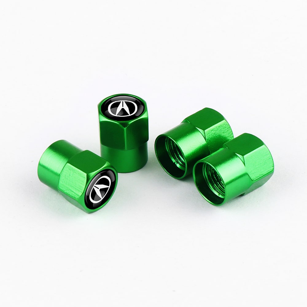 Ensemble de 4 couvercles de valve verts ACURA présentés sur fond blanc