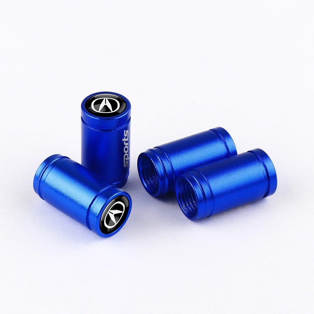 Lot de 4 bouchons de valve sport bleus ACURA sur fond blanc