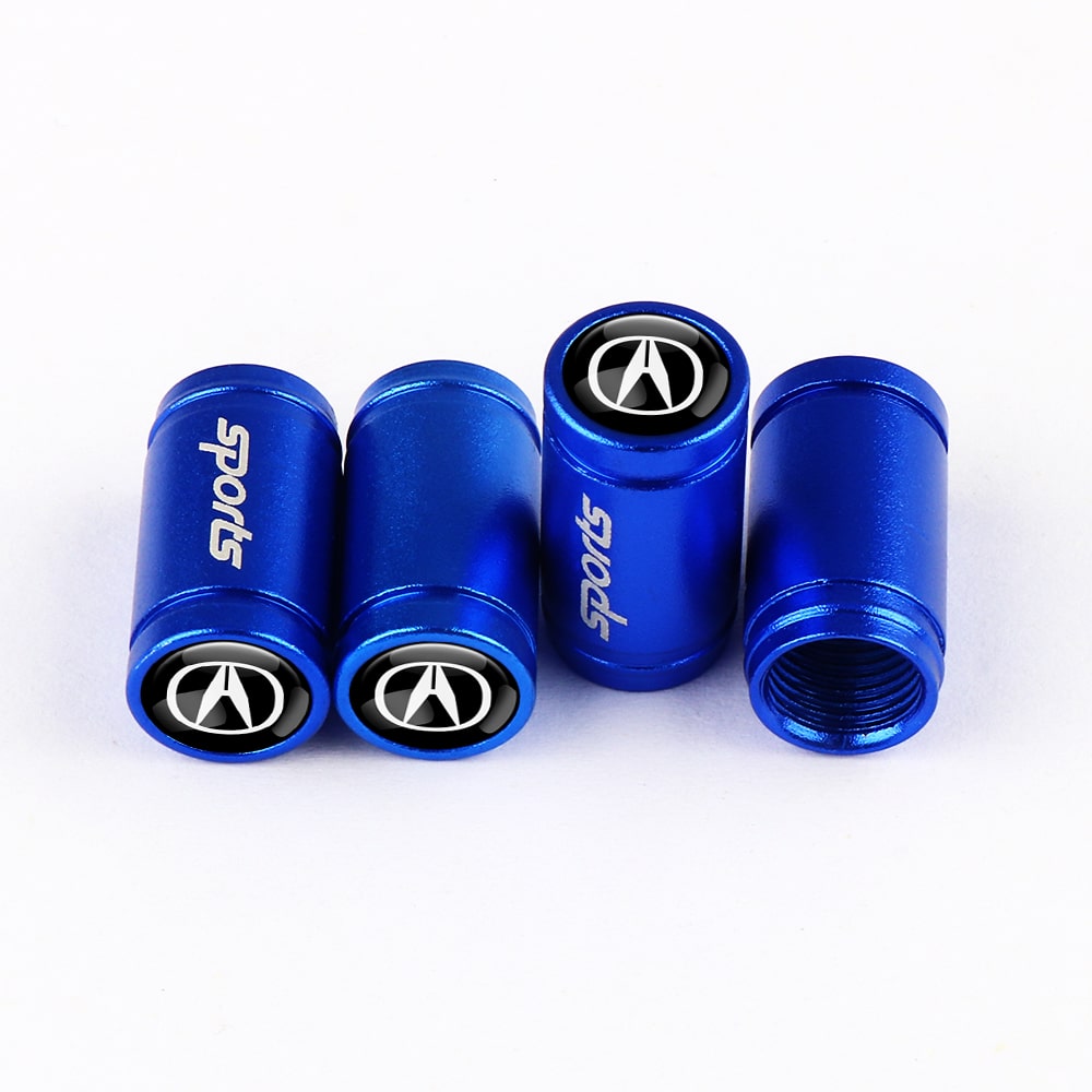 Pack de 4 caches de tige de valve sport bleus ACURA sur fond blanc