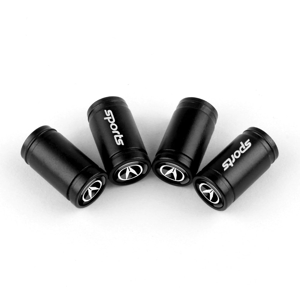Ensemble de 4 couvercles de valve sport noirs arborant le logo ACURA sur fond blanc