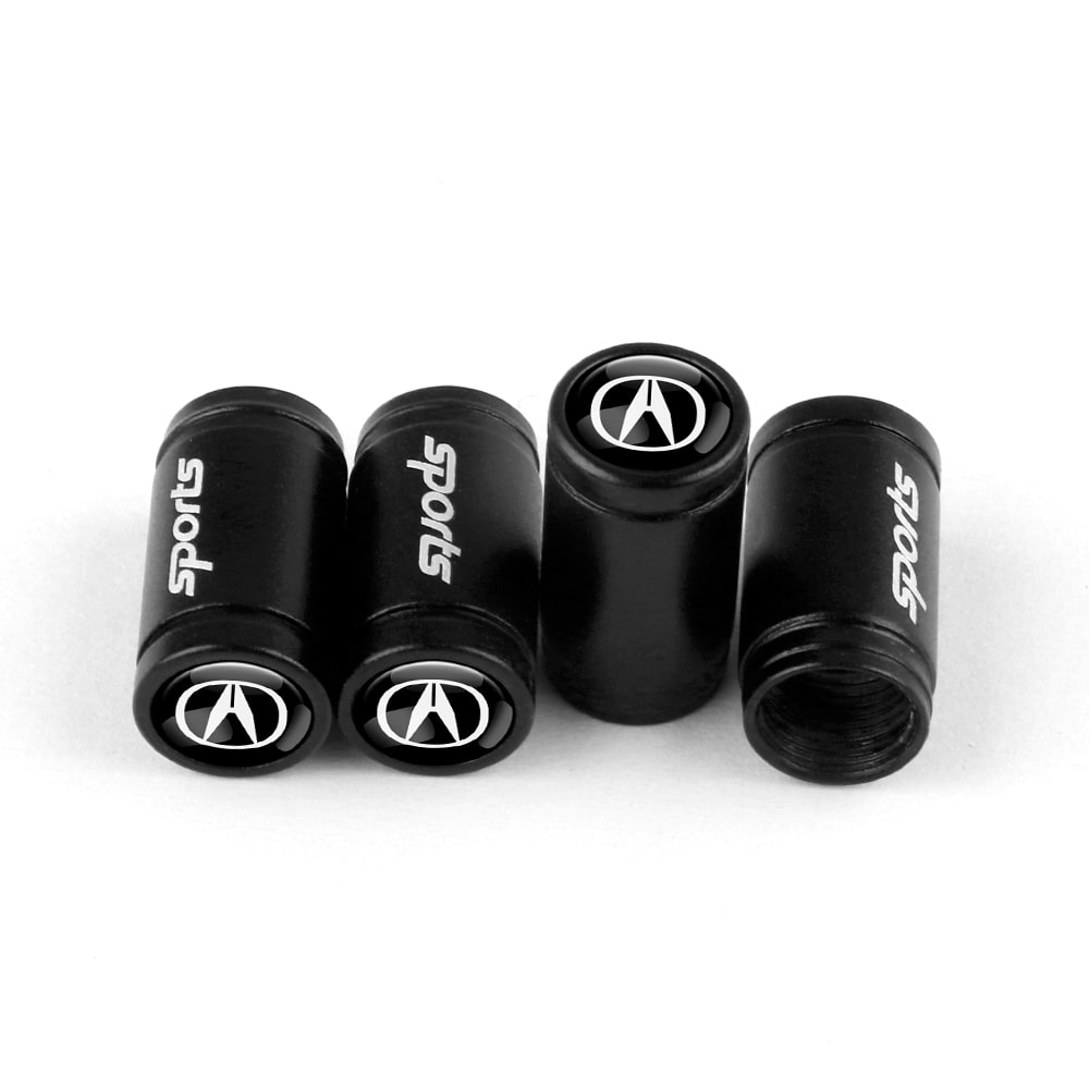 Quatre embouts de valve sport noirs avec logo ACURA présentés sur fond blanc
