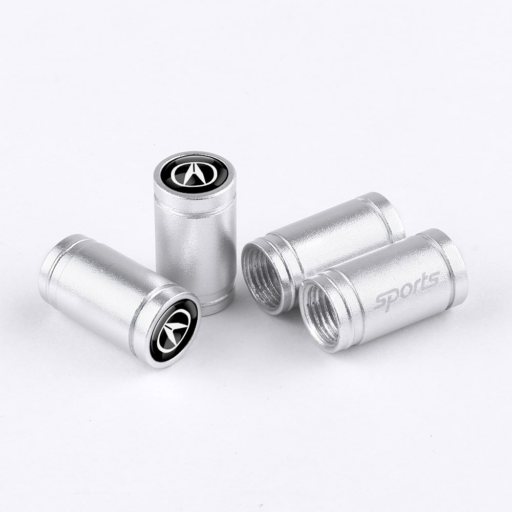 Lot de 4 bouchons de valve sport argent ACURA sur fond blanc