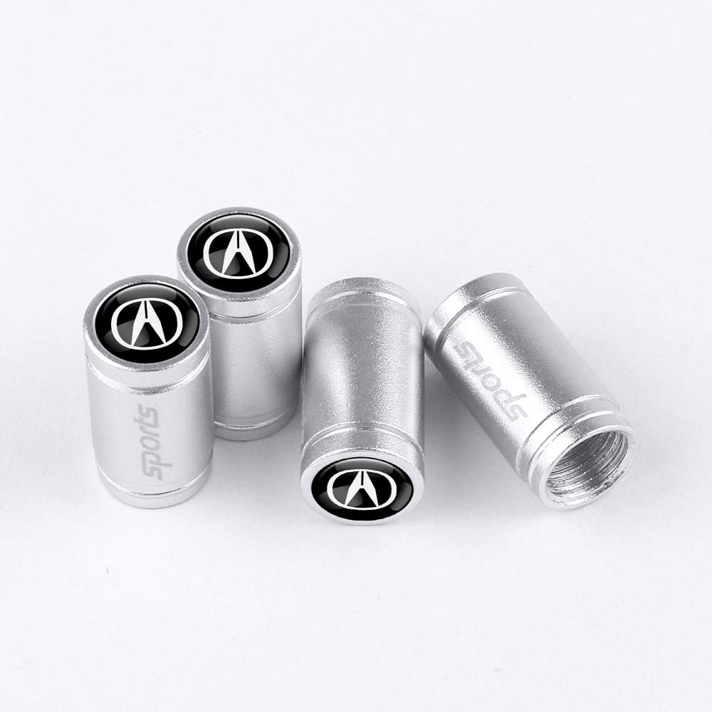 Set de 4 cache-valves argent ACURA pour véhicules, affichés sur fond blanc