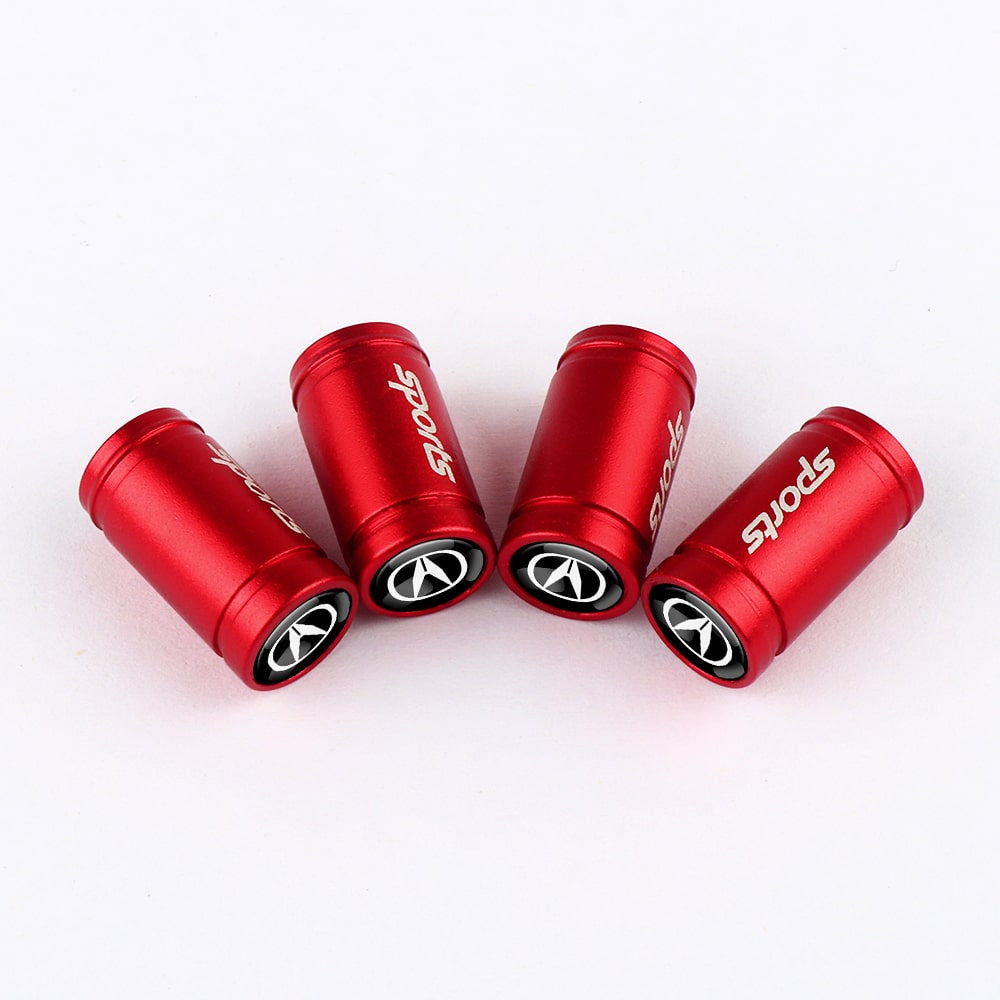 Lot de 4 bouchons de valve sport rouges ACURA sur fond blanc