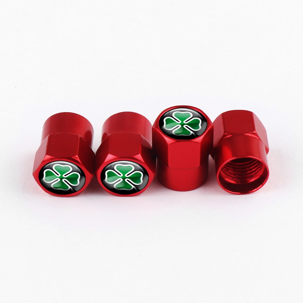 Lot de 4 bouchons de valve rouges avec logo Quadrigoglio sur fond blancred(4)-min