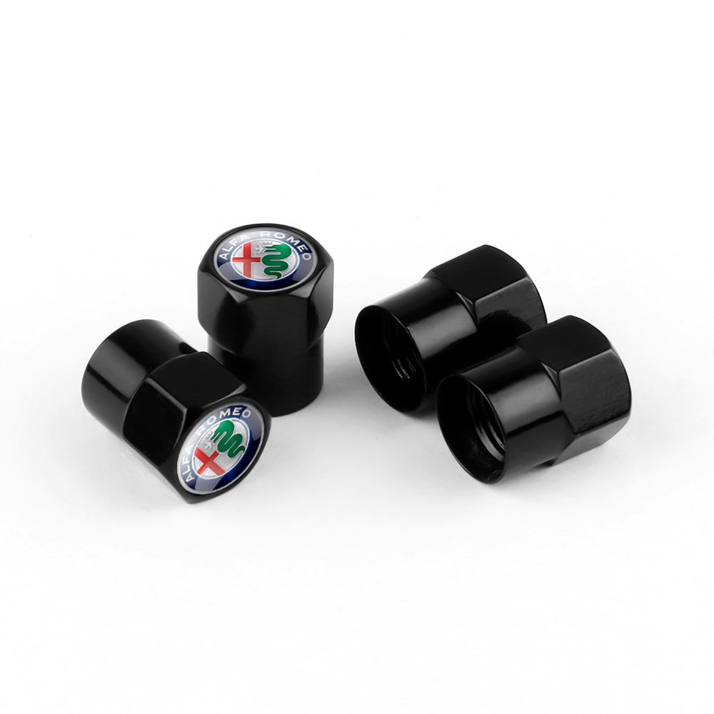 Couvercles de valve noirs avec logo Alfa Romeo, ensemble de 4 pièces