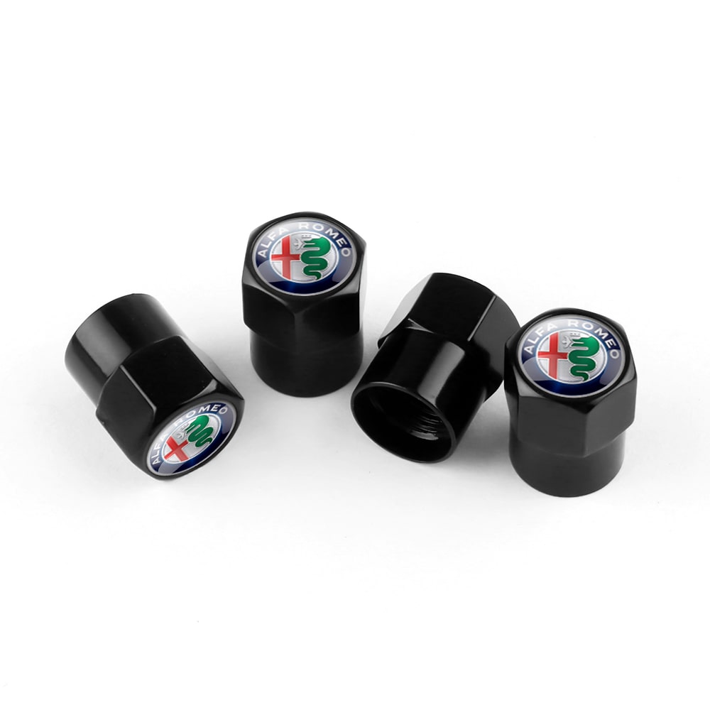 Embouts de protection pour valve noirs avec logo Alfa Romeo, pack de 4