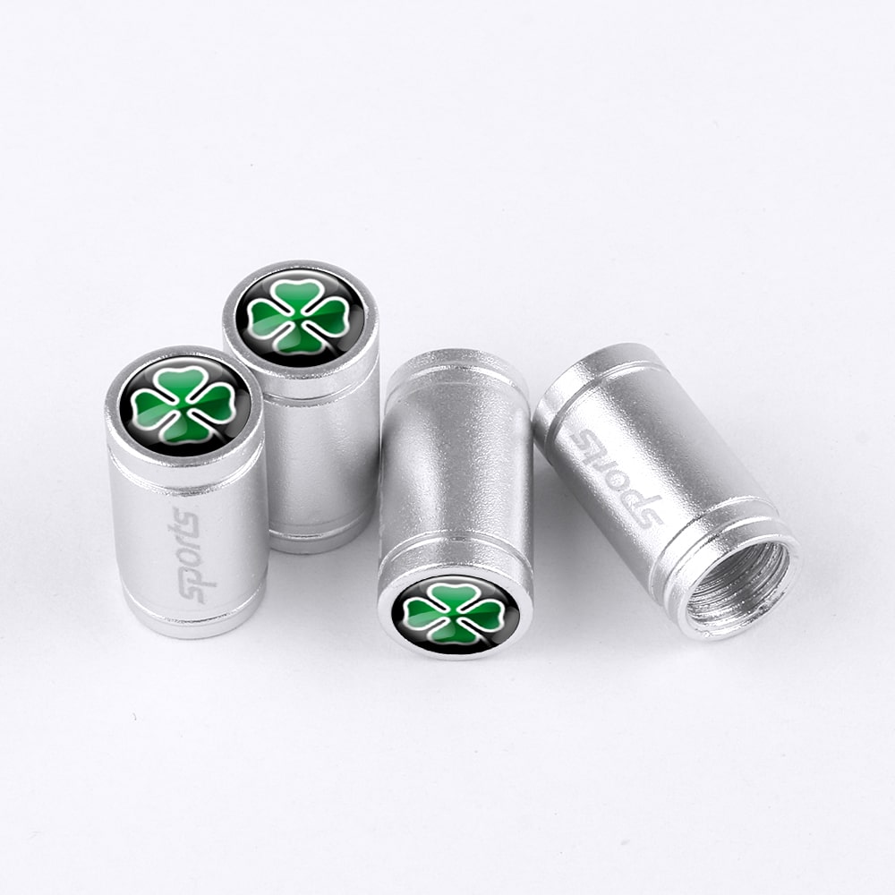 Embouts de protection pour valve argentés "Sport" avec logo quadrifoglio, lot de 4 sur fond blanc