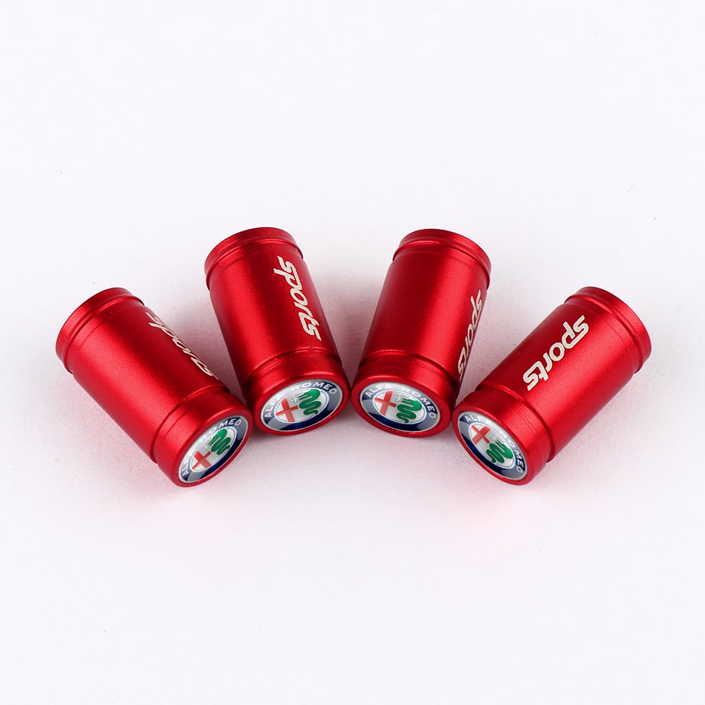 Embouts de protection pour valve rouges avec logo Alfa Romeo, look sportif