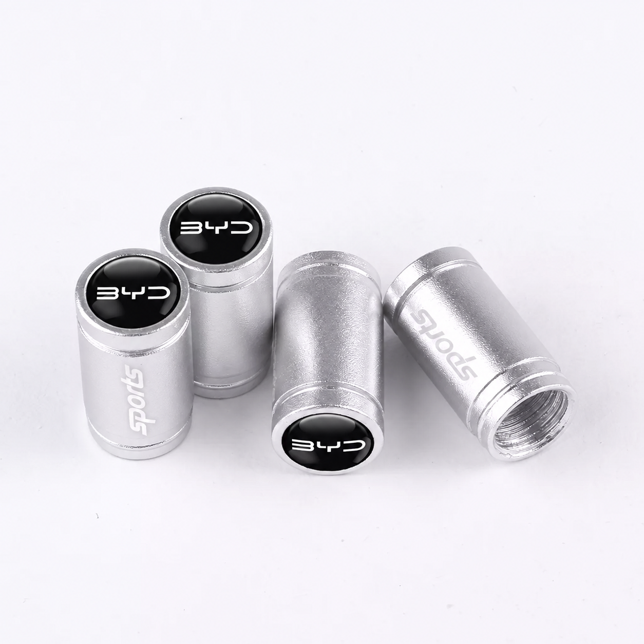 Bouchons de valve sport BYD argent en aluminium, lot de 4