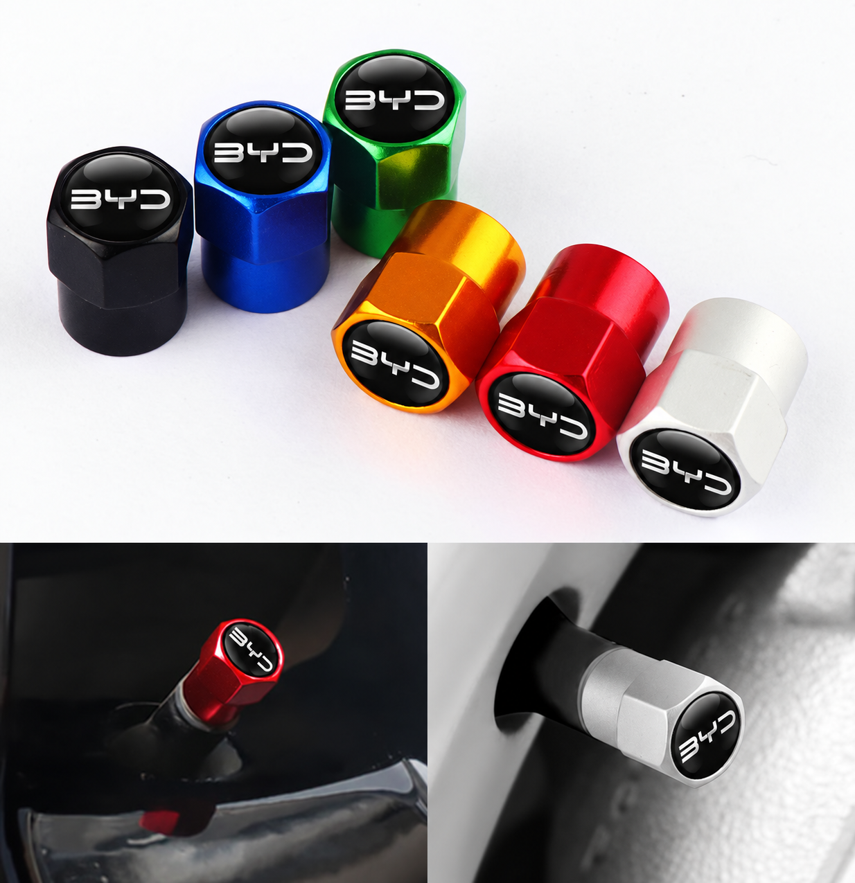 Lot de 4 bouchons de valve BYD en aluminium en plusieurs coloris
