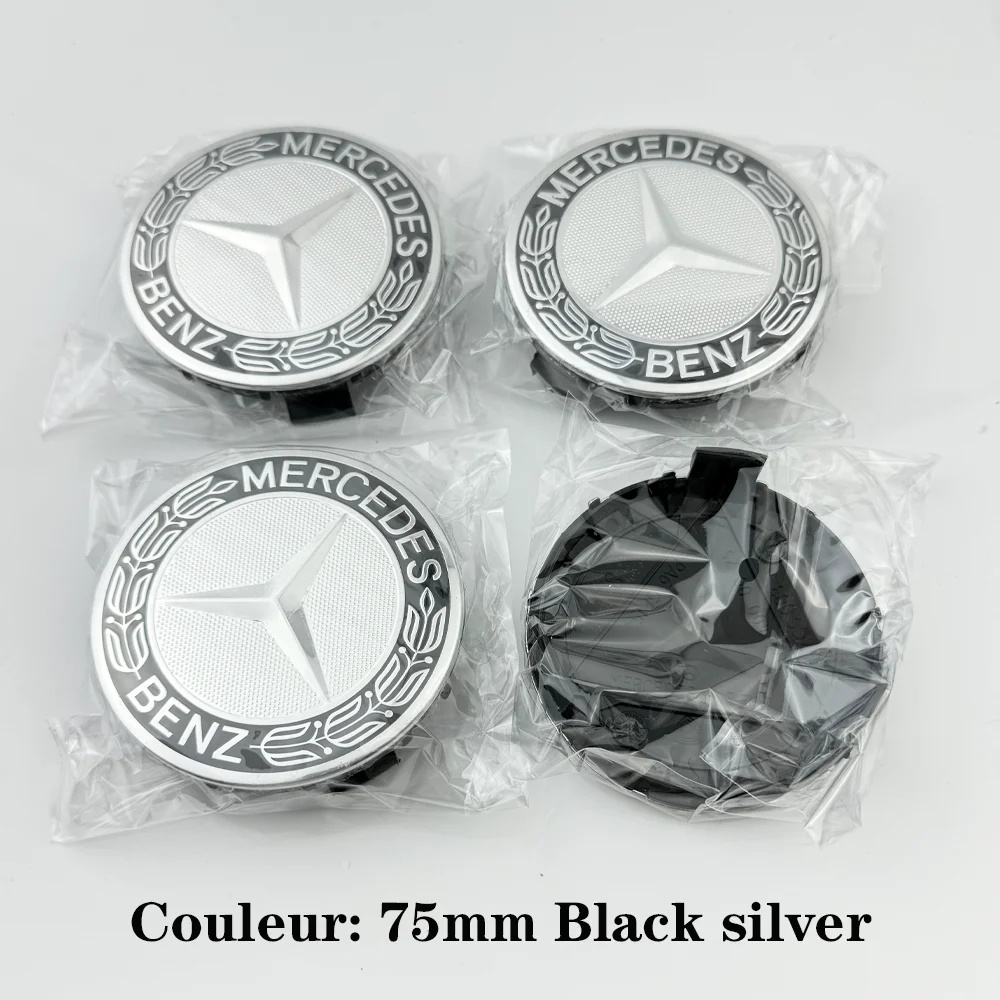 Cache-moyeu Mercedes-Benz 75 mm noir et argent