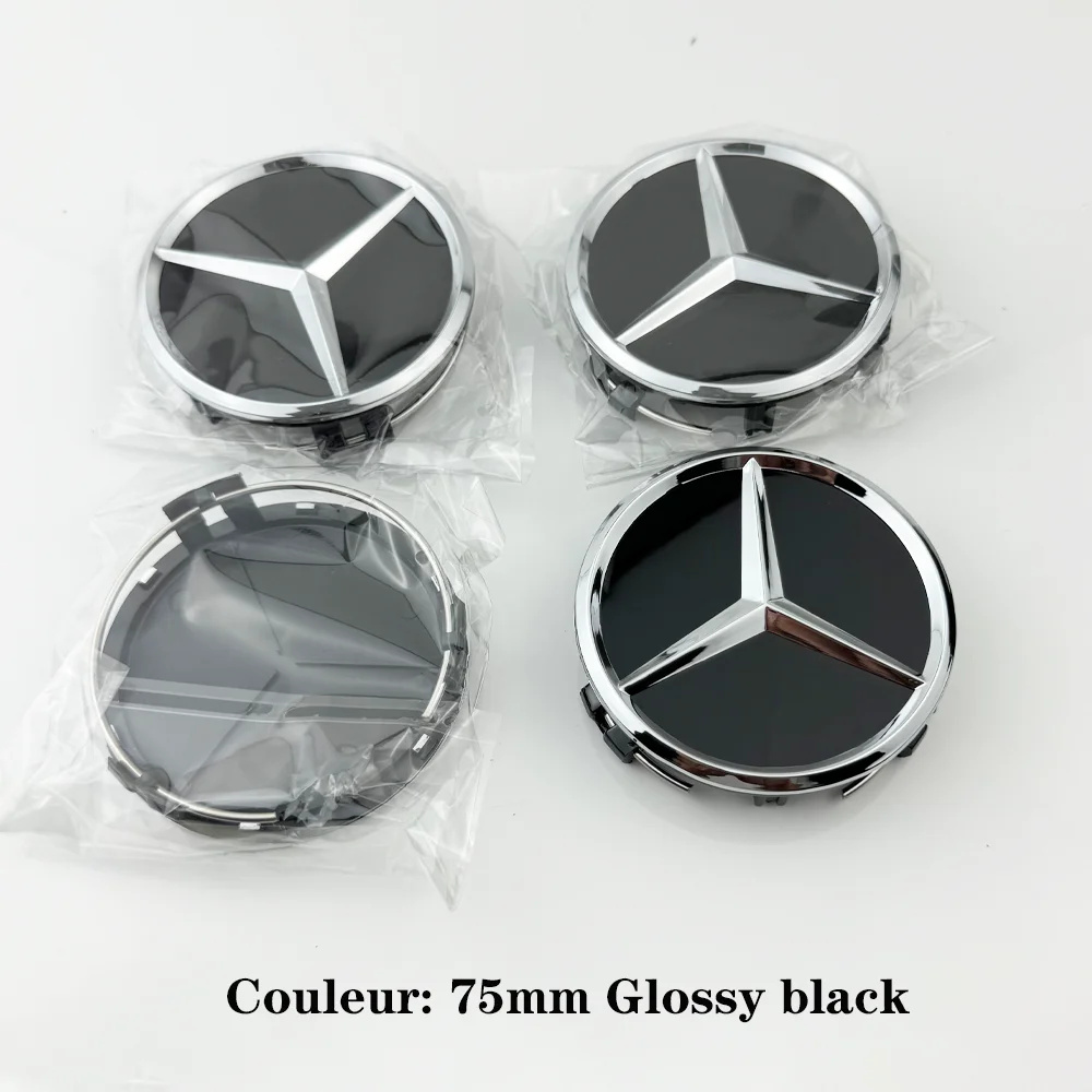 Cache-moyeu Mercedes-Benz 75 mm noir brillant