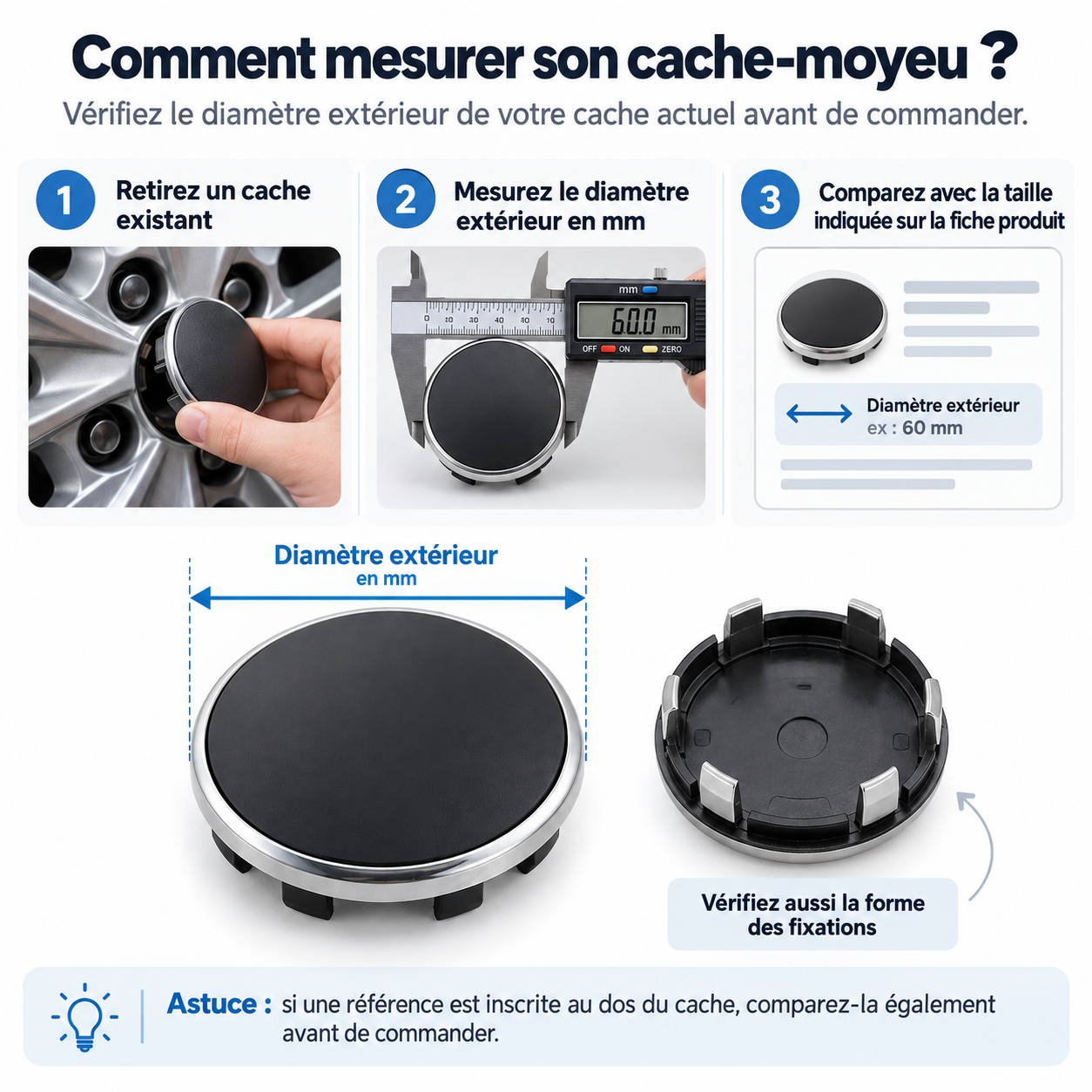 Guide pour mesurer un cache-moyeu automobile