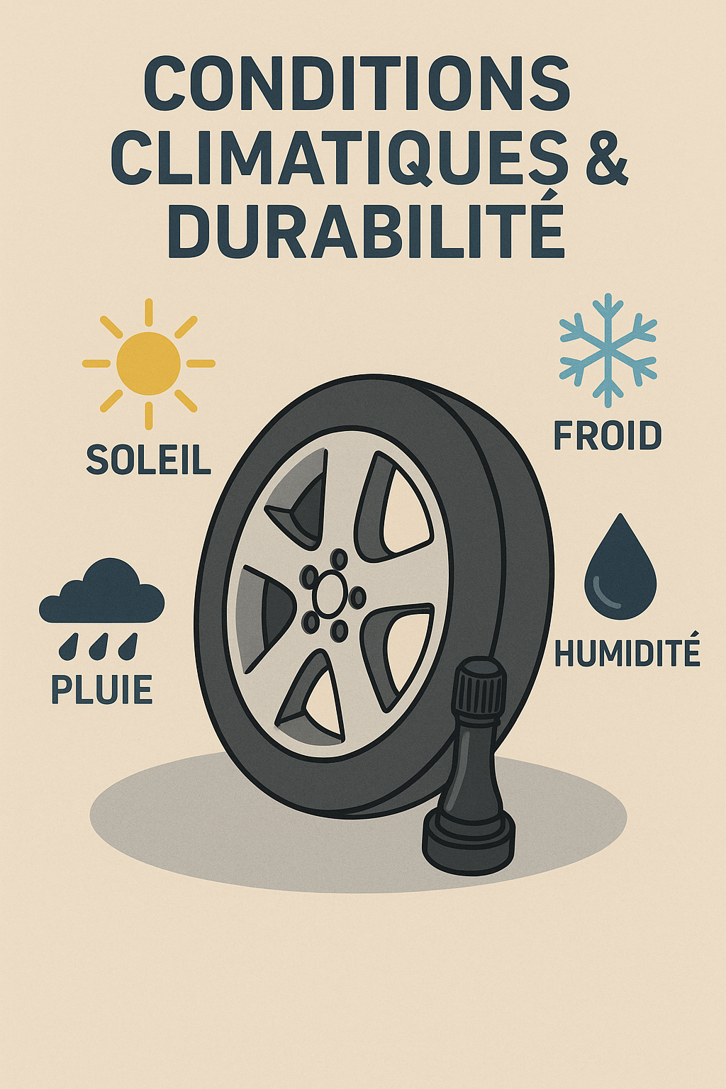 Illustration des effets climatiques sur un bouchon de valve positionné sur la jante