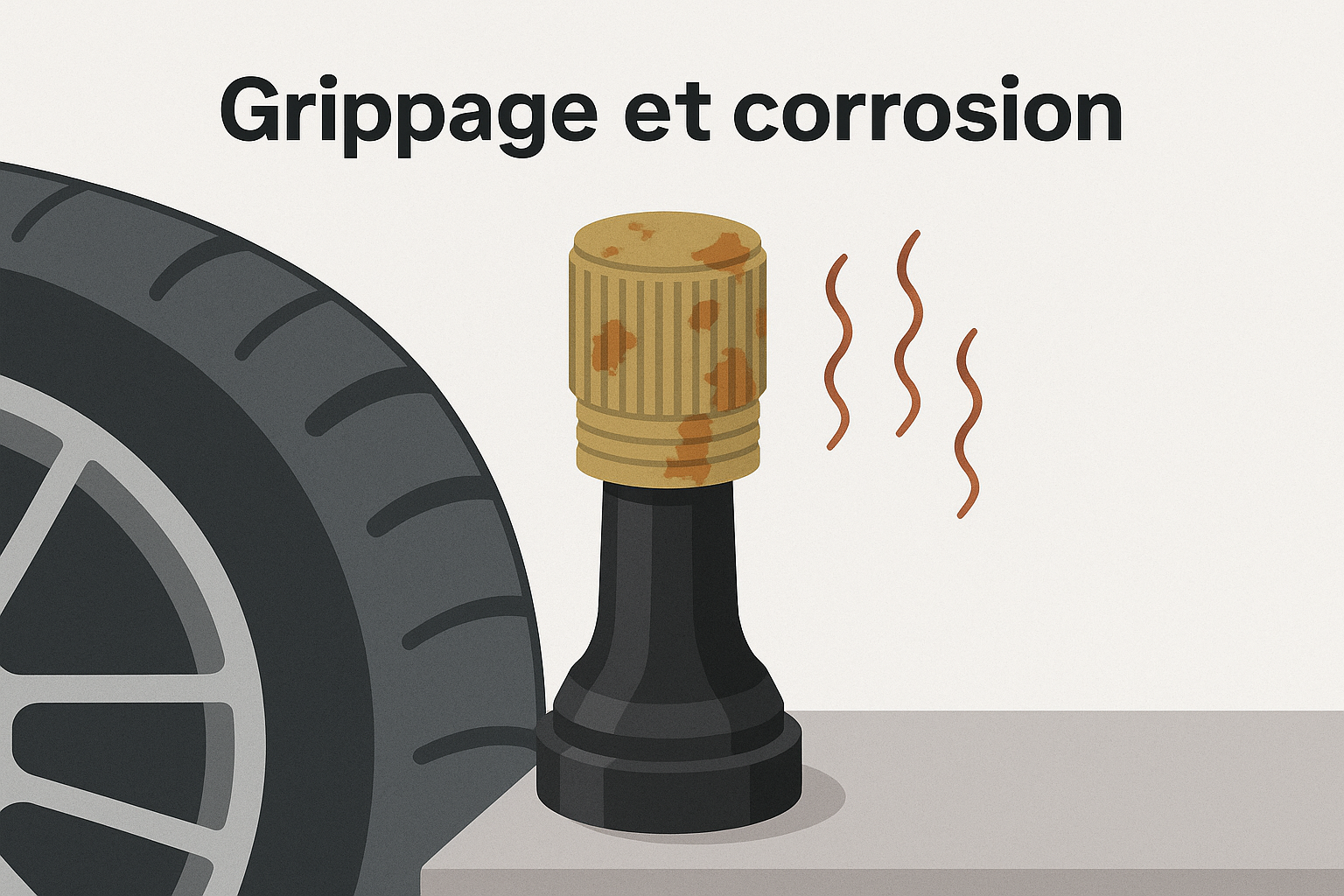 Illustration du grippage et de la corrosion sur un bouchon de valve de pneu