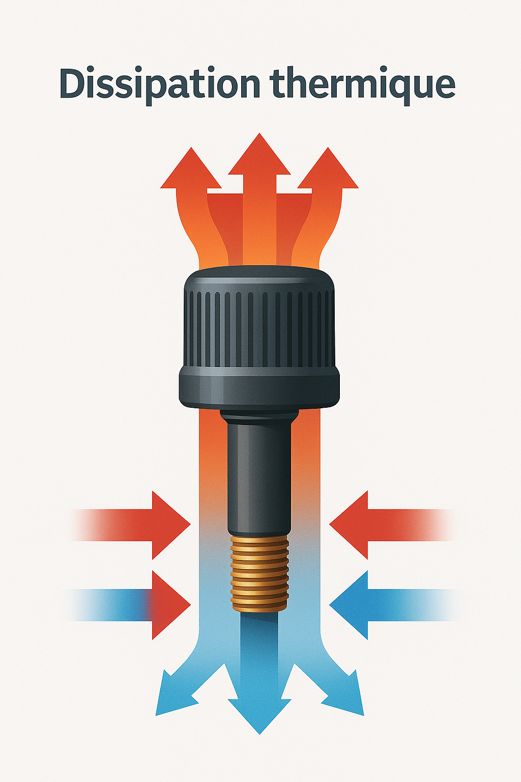 Schéma visuel de la dissipation thermique autour d’un bouchon de valve