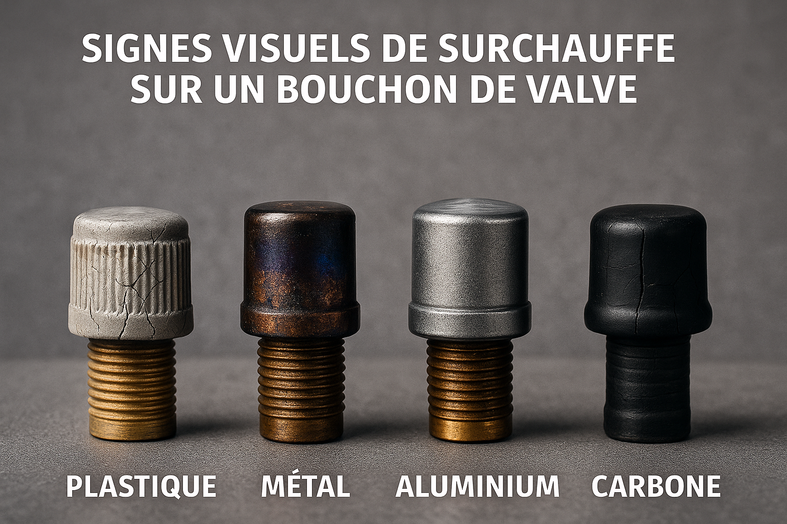Exemples de bouchons de valve présentant des signes de surchauffe
