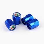 Embouts de valve bleus avec logo Alfa Romeo sur fond blanc