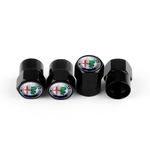 Bouchons de tige de valve noirs avec logo Alfa Romeo sur fond blanc