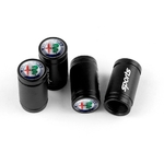 Cache-valves noirs avec logo Alfa Romeo, style sportif, sur fond blanc